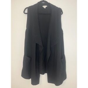 H&M Black Sleeveless Cardigan Vest Draped Open Front Size Medium Large M/L